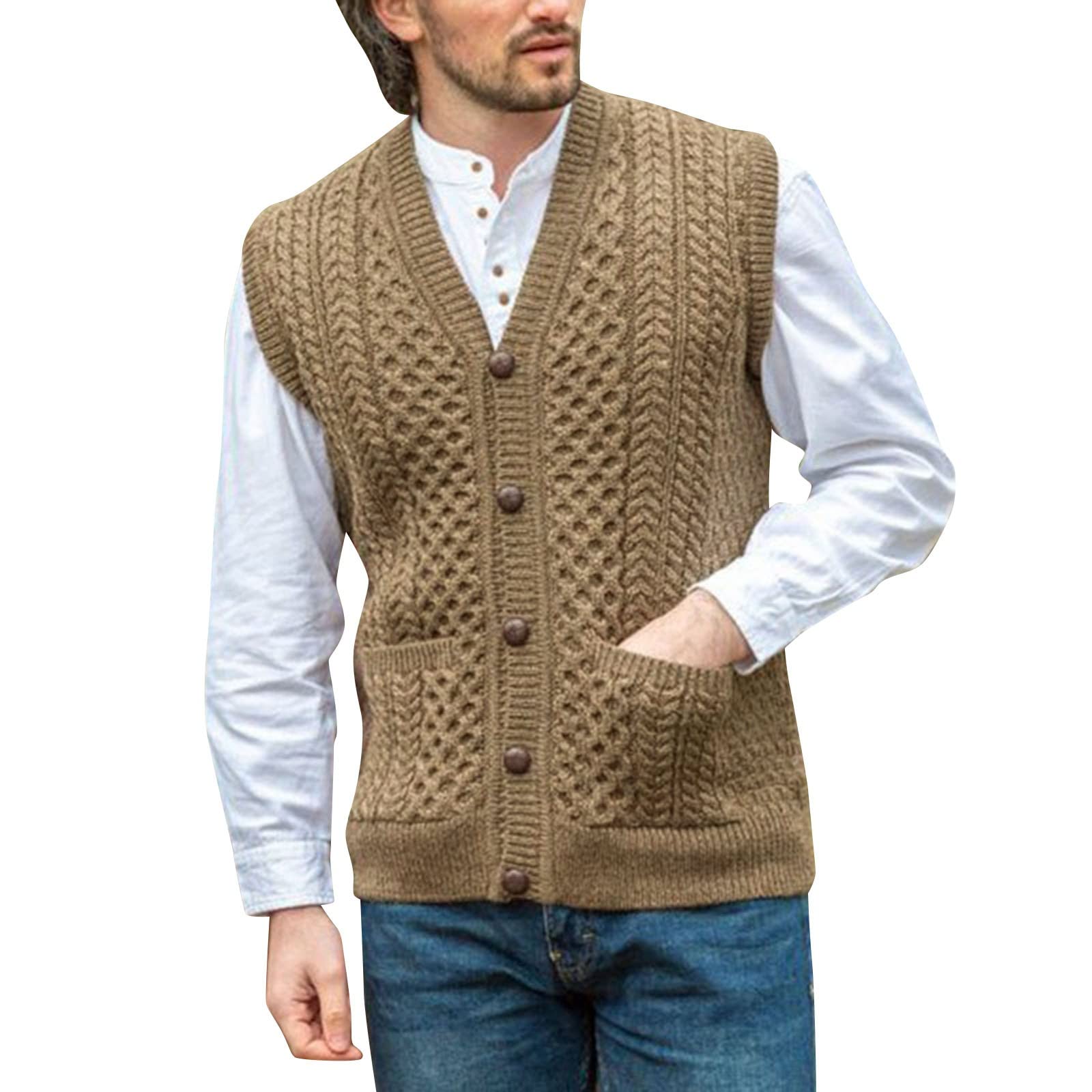 Maille Douce Confortable Gilet Sans Manches Femme Tricoté - Toucher Laine - Col V Boutonné - Vintage Et Confortable - Toutes Saisons Gilet Boutonné Col V