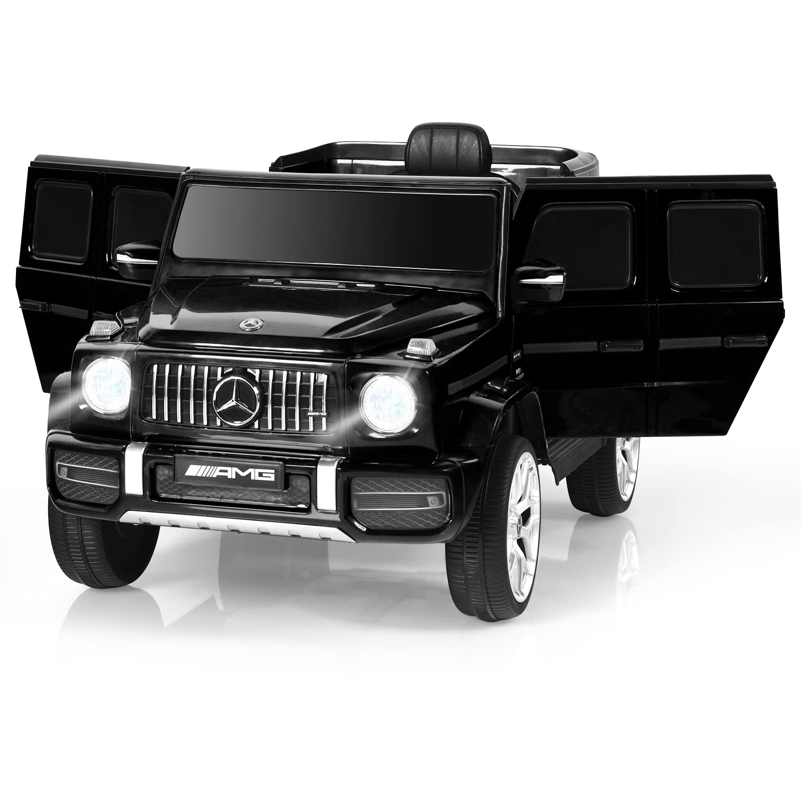 COSTWAY Coche Electrico para Niños 12V Mercedes-Benz G63, Coche de Paseo para Niños, Juguete Eléctrico Motorizado para Niños con Control Remoto, Luces, Música, Bocina, Sistema de Suspensión (Negro)