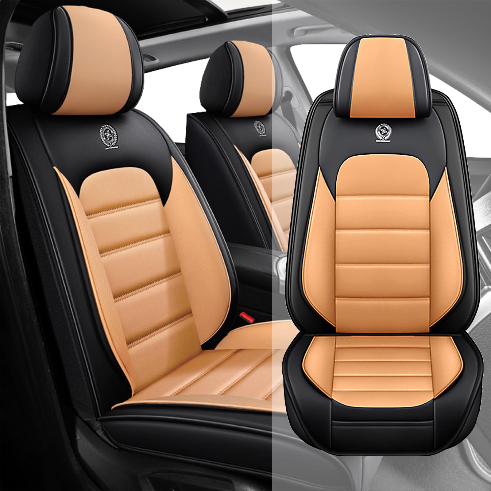 Fit for 95% of Cars SUVs Seat Covers,Car Seat Cover Protector,Waterproof Front Car Seat Covers(Standard-Black&amp;Orange)