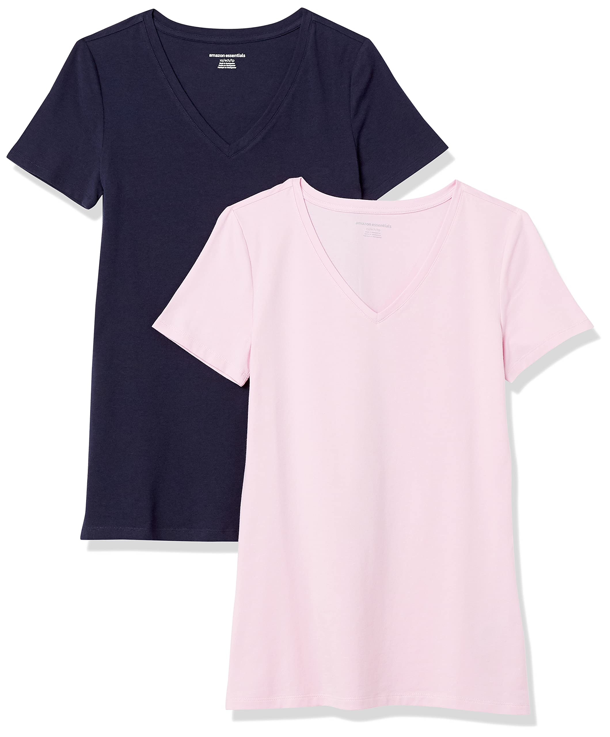 Amazon EssentialsWomen's Classic-Fit Short-Sleeve V-Neck T-Shirt, Multipacks