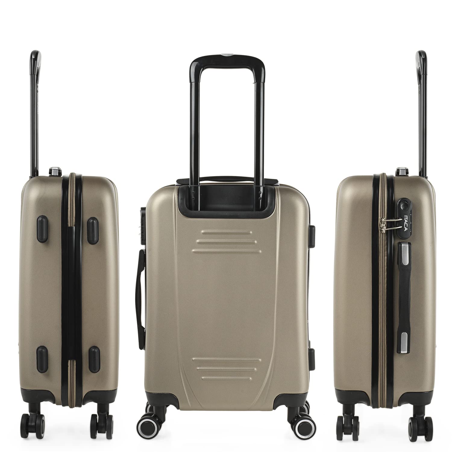 ITACA - Maleta de Cabina 55x40x20 - Maletas De Viaje Cabina Rígidas Trolley con 4 Ruedas Dobles para Avion Ligera Equipaje De Mano Candado de Combinación. Compatible Ryanair, Champagne — view 3