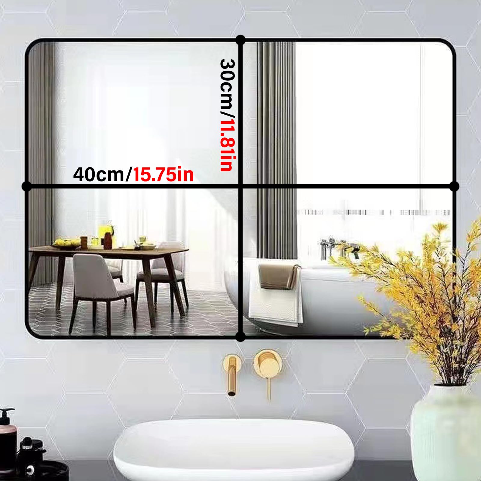 Specchio Espejo de pared negro para baño, espejo de tocador rectangular con marco de metal, 30 x 40 cm, elegante espejo de pared para dormitorio, sala de estar, maquillaje, decoración del hogar.