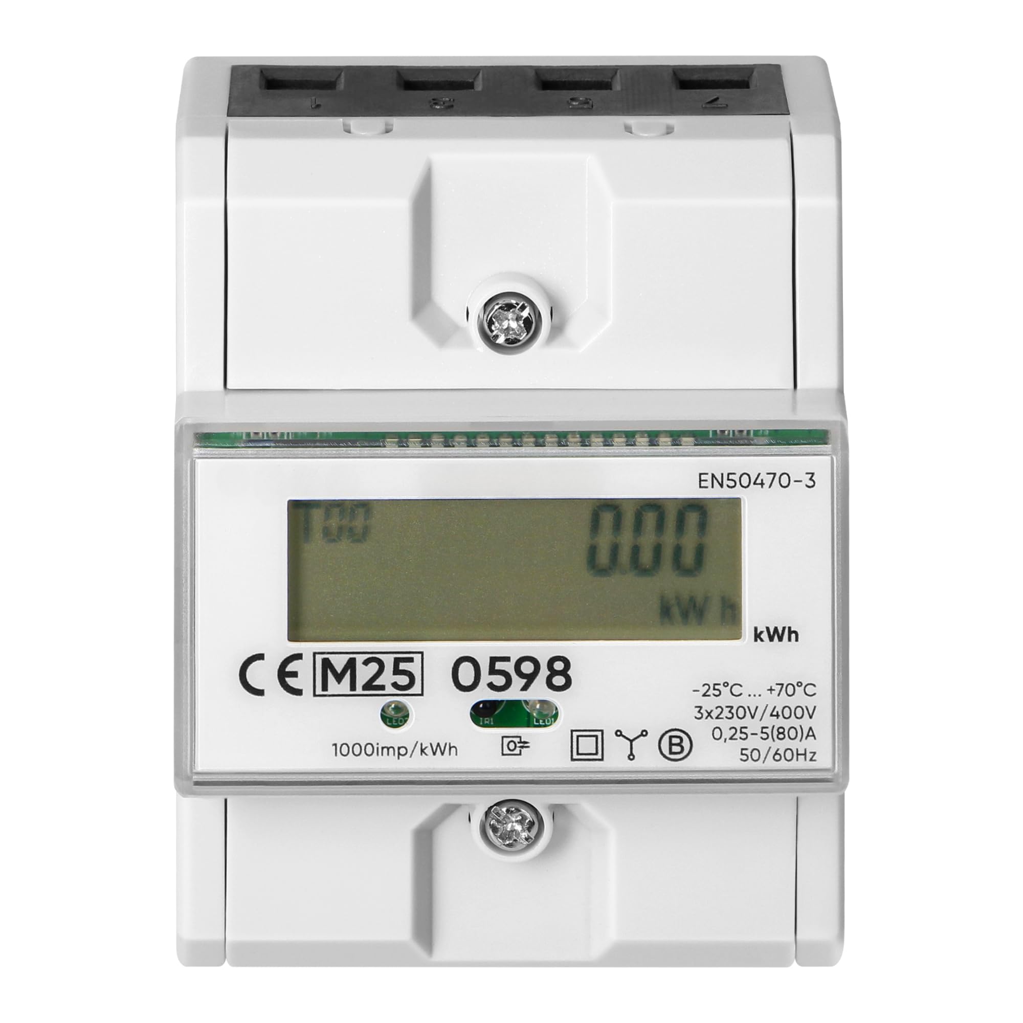 Medidor De Consumo Electrico Trifásico Con Certificado MID DIN TH-35mm 0.25A - 80A