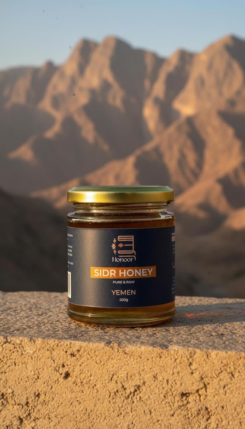 Honoor Authentic Yemeni Sidr Honey – Raw, Unpasteurised, & Unfiltered | Premium Summer Harvest Sidr (Jujube Ziziphus) Honey from Hadramaut Yemen | 100% Pure & Natural Honey in Glass Jar, 7.5oz / 200g