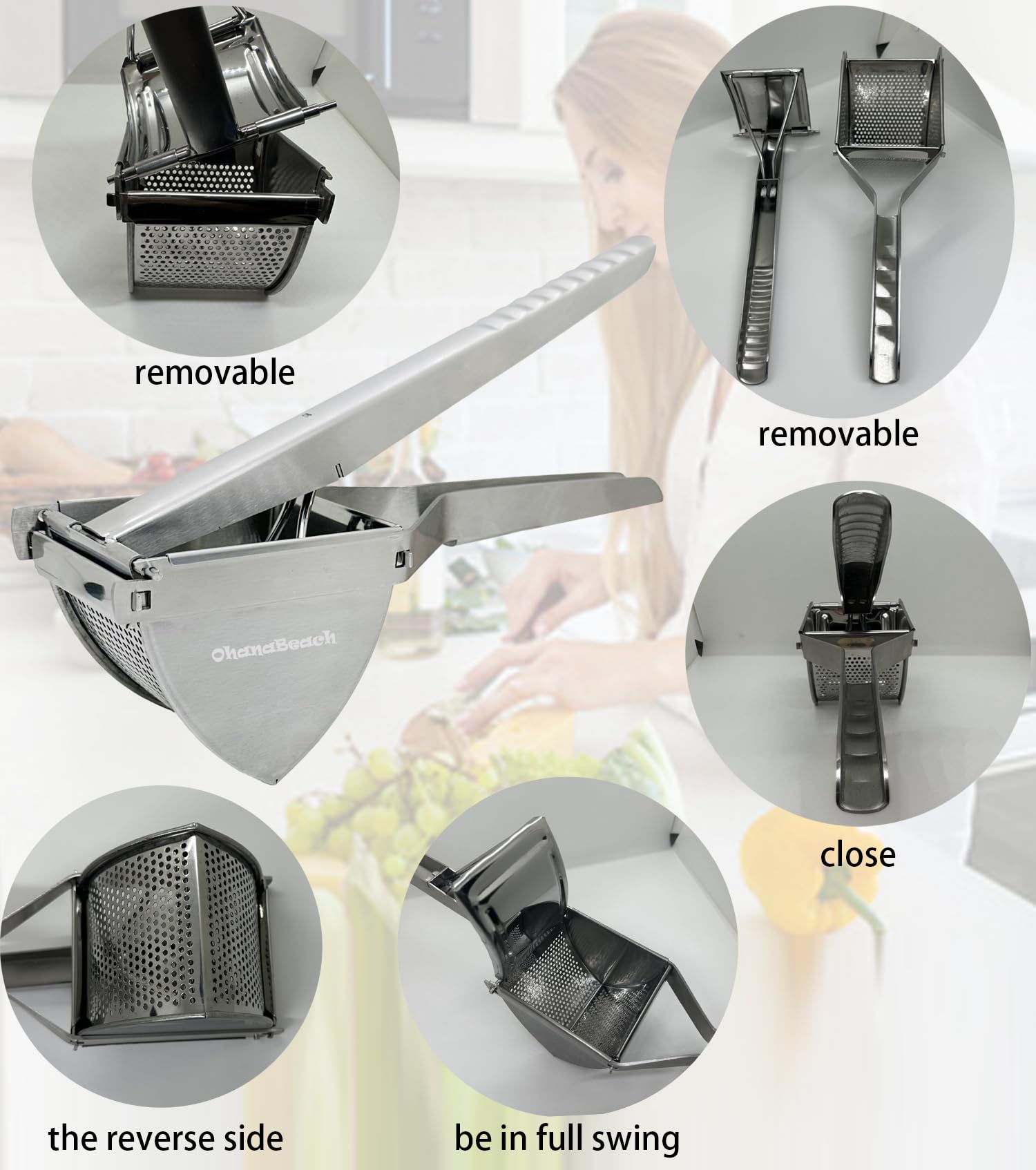 OhanaBeach® Schiacciapatate professionale in acciaio inox. Manico in acciaio spesso. Per schiacciare patate, verdure e frutta。passatelli attrezzo。schiacciapatate acciaio inox。kartoffelpresse