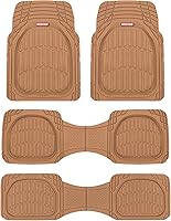 Vista 1 de Motor Trend Original FlexTough Beige Rubber Car Floor Mats for 3 Row Vehicles, Front & Rear 2nd Row Deep Dish All Weather Automotive Heavy Duty Trim