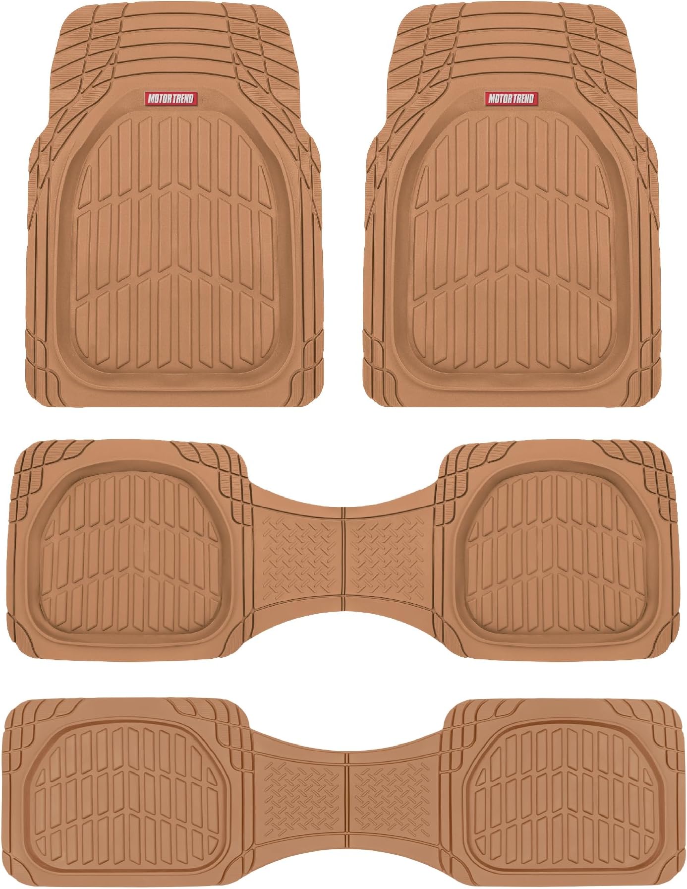 Motor Trend MT-923-920 FlexTough Contour Liners-Deep Dish Heavy Duty Rubber Floor Mats for 3 Row Car SUV Truck & Van-All Weather Protection (Beige)