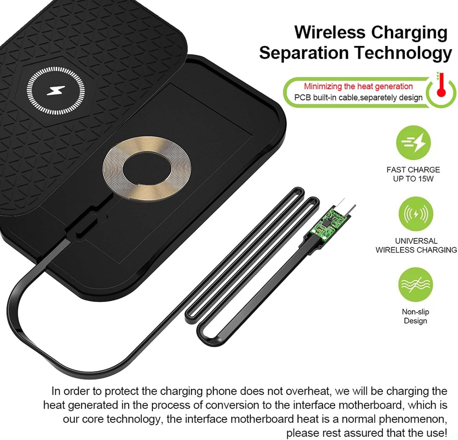 Wireless Car Charger,Fast Wireless No-Slip Charging Pad for car Cell Phone Cordless Charger mat Samsung Galaxy S24/S23/S22/S21, Android Phones, iPhone 16/15/14/13/12 Series,Airpod (Black)