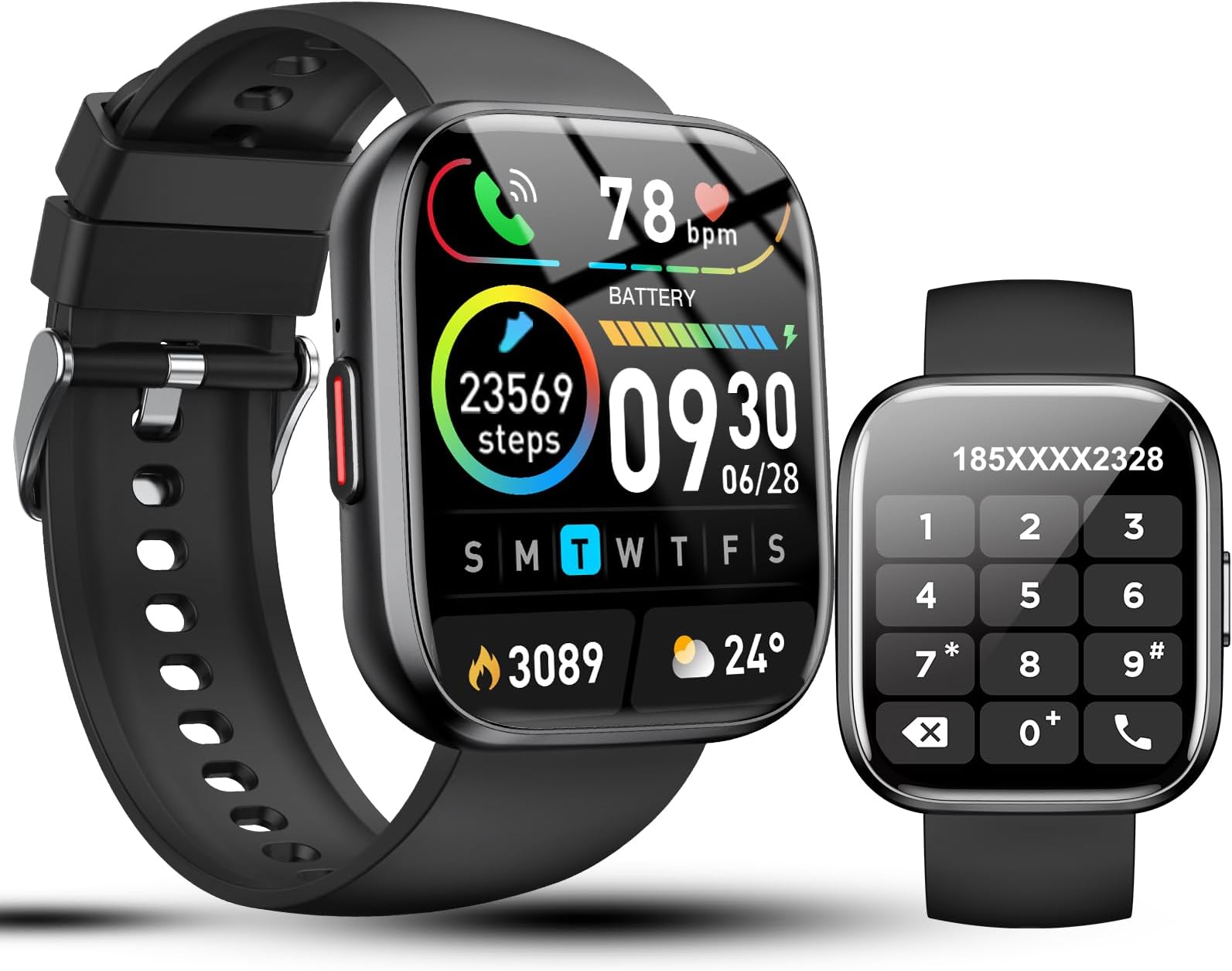 Smartwatch étanche Homme/femme - 44mm, Compatible Android/iOS, Noir