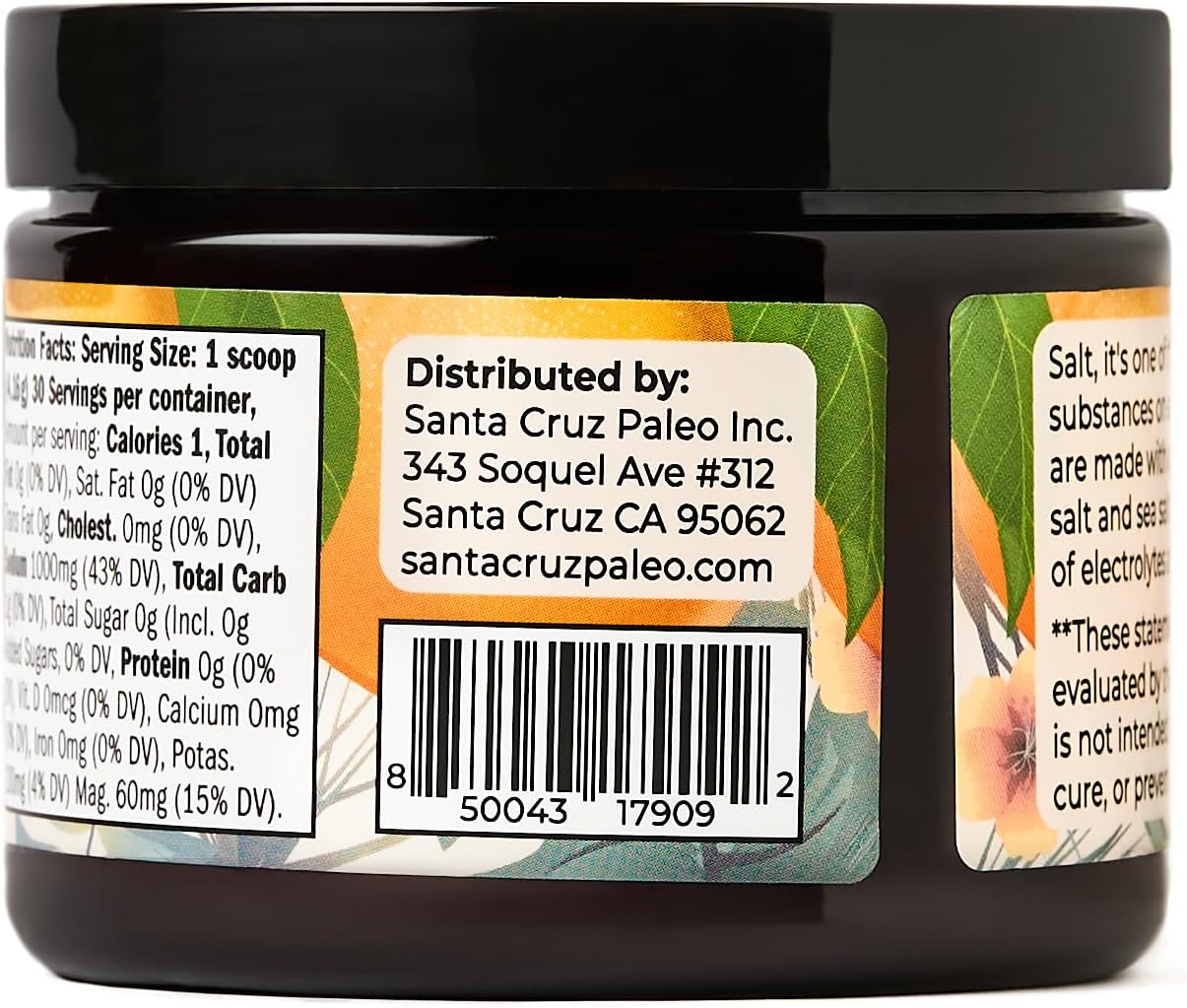 Santa Cruz Paleo Electrolyte Powder, Orange Flavor, Sugar Free Hydration Drink Mix with Himalayan Pink Salt, Sea Salt, Magnesium Glycinate, Potassium Chloride, Sweetened with Stevia, 30 Servings