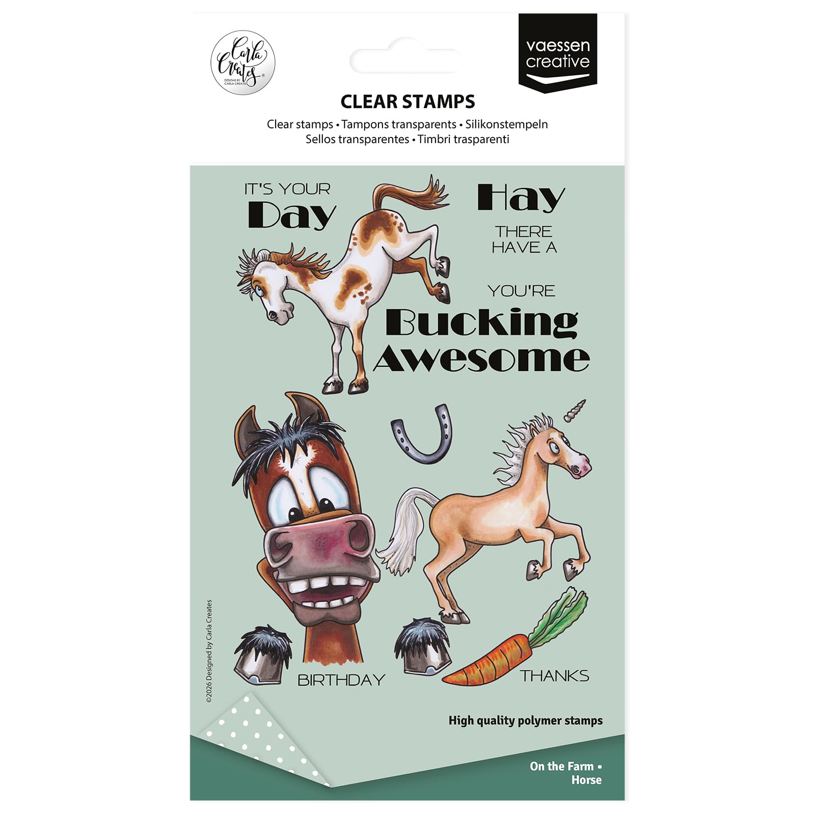 Vaessen Creative Clear Stamps 19 Pcs - Horses and Texts - Scrapbooking, Stamping and Card Making Supplies for Crafting