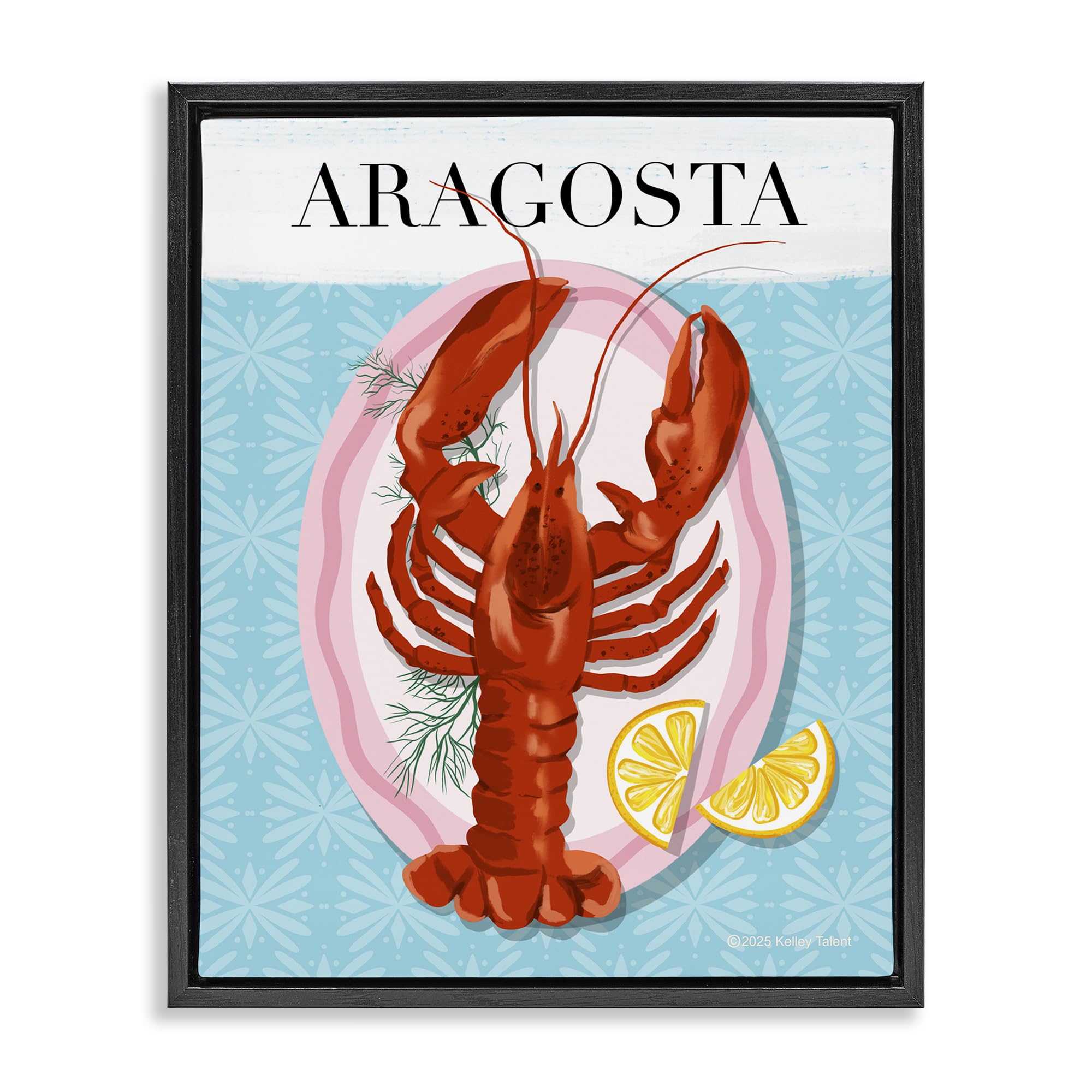 Stupell Industries Jet Black (Matte) 'Aragosta Lobster Dish'| Floating Frame Canvas Art