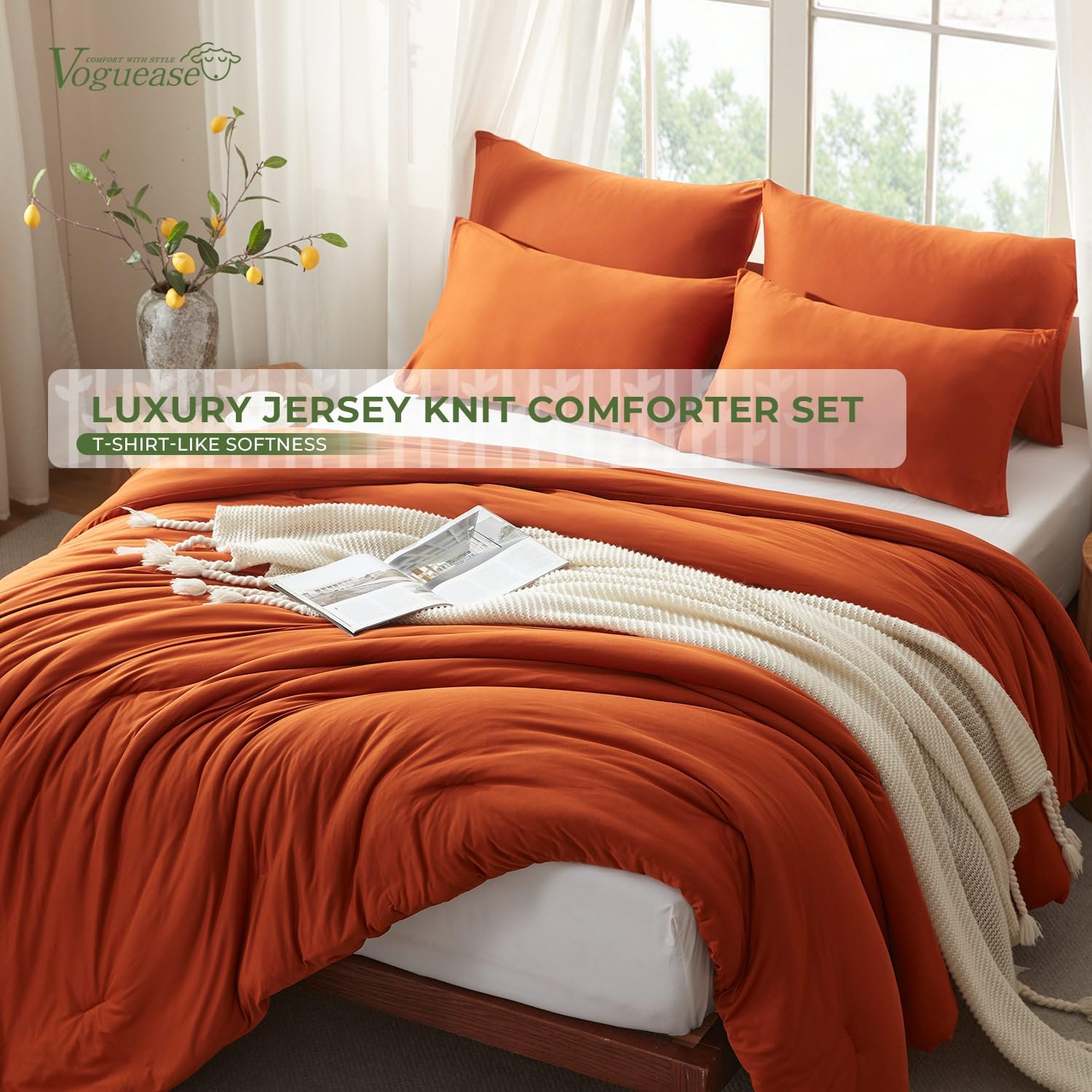 Full Size Comforter Set, Comforters Full Size Luxury Ultra-Soft Jersey Knit Bedding Sets, Umber Lightweight Down Alternative Bed Comforter for All Season, 3 Piece Bedding Set - Image 3