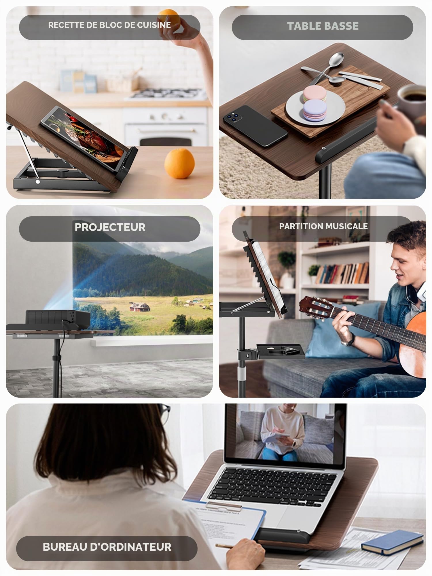 [2-in-1 amovible] Bureau debout pour Ordinateur Portable, Multifonctionnel Standing Desk Table pour Pupitre musique, Support de livre, Support videoprojecteur, Hauteur Réglable 60-130cm - Noir