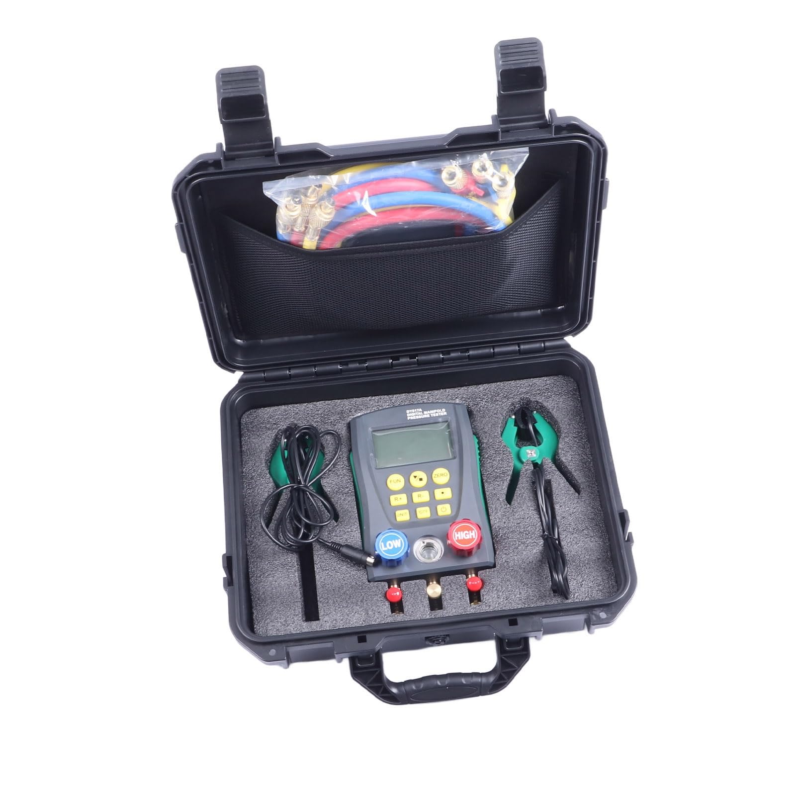 Manómetro Digital de Refrigerante para Reparación de Aire Acondicionado con Pantalla LCD y Funciones de Prueba de Temperatura Dual
