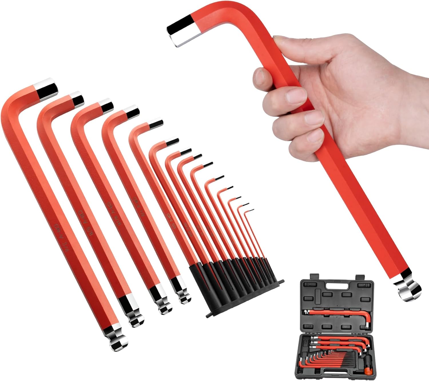 ROTATION 14PC Jumbo Hex Key Set - SAE 1/16-3/4 Long Ball End high-strength chrome vanadium Steel | Automotive Mechanic Furniture | Pro-Grade Allen Wrench Tools
