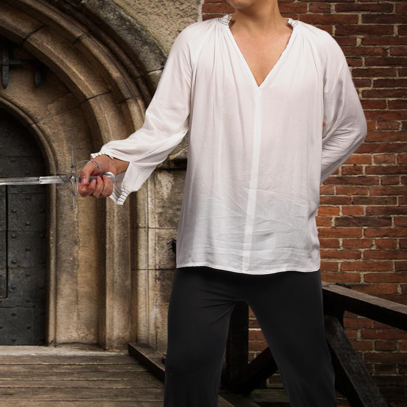 FURPHI Medieval Shirt for Men, Renaissance Ruffled Pirate Tunic Shirt Victorian Blouse