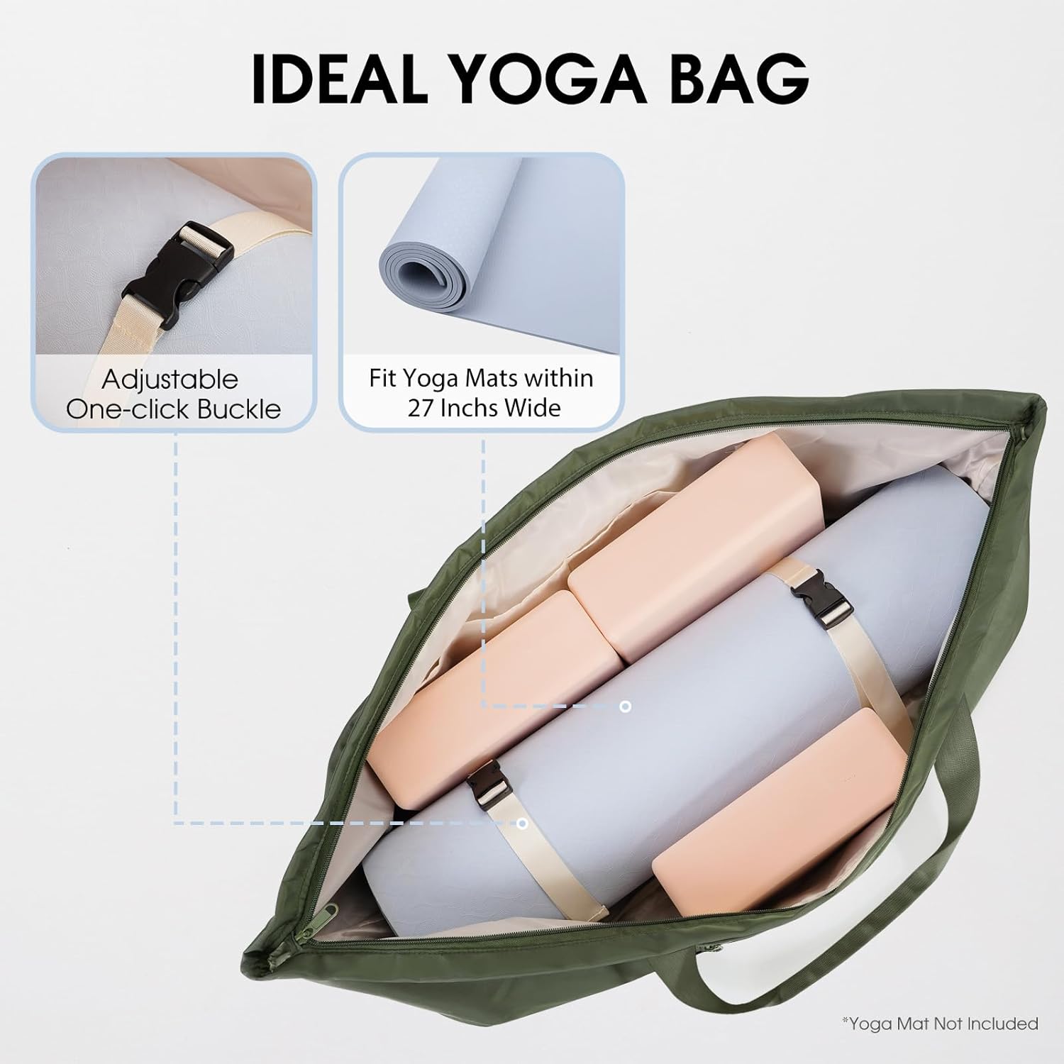 Large Yoga Mat Bag with Shoes Compartment and Wet Pocket Ladies Pilates Gym Tote Bag with Yoga Mat Holder Strap for Women Men Workout Carrier Stuff Accessories - Image 2