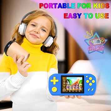 Handheld Games for Kids Preloaded 218 Retro Video Games, Portable Gaming System with 3.0 Screen Rechargeable Battery, Mini Travel Electronic Toy Birthday Gifts for Boys Girls (Blue)