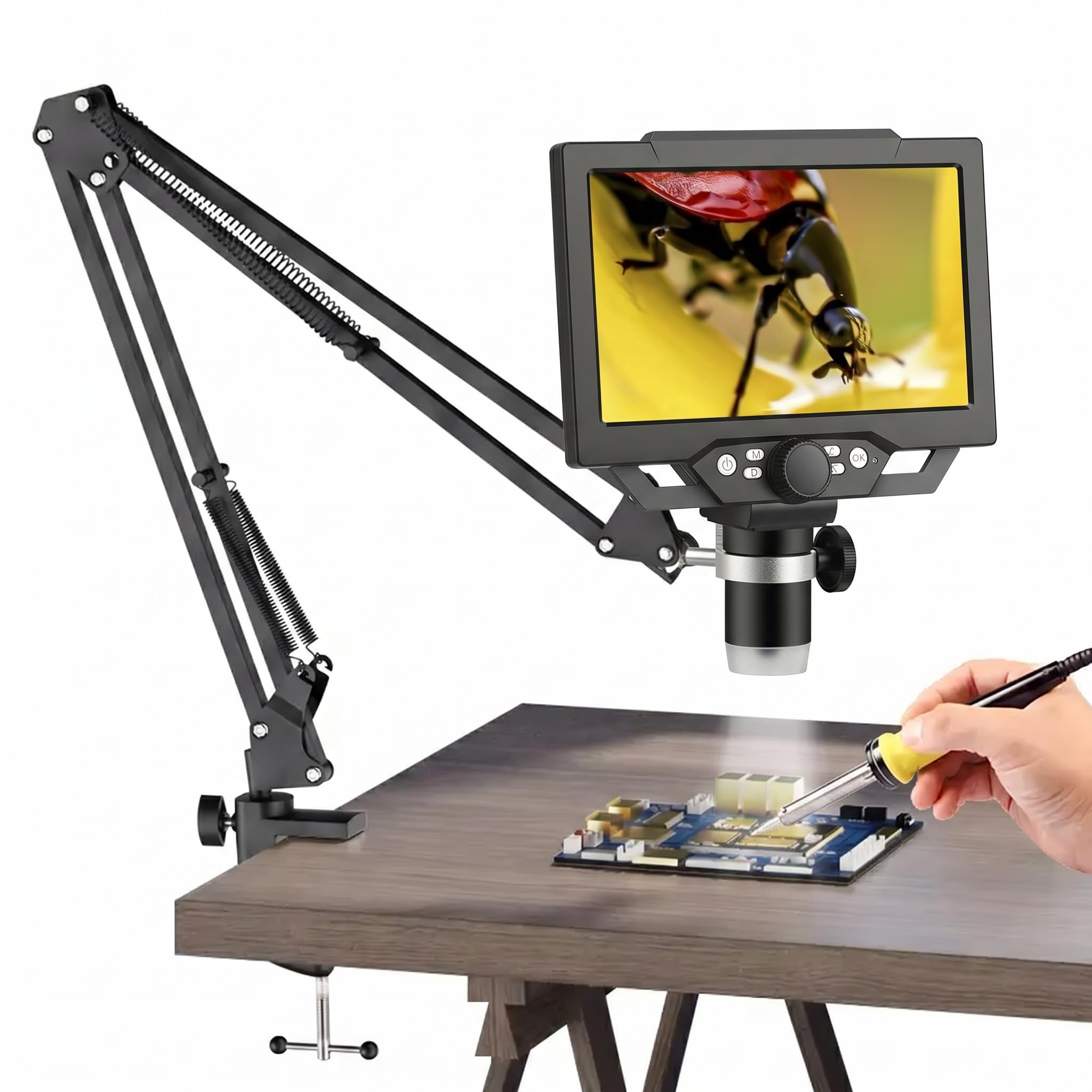 Auslese Digital LCD Microscope with Adjustable Arm Stand, HD Display, 50X-1200X Magnification, PCB Soldering Microscope with LED Lights, USB Recording, Rechargeable Battery (10.1Inch)-image-32