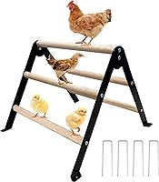 XINYI Baby Chick Perch Toys for Coop - Metal Stand with Adjustable Natural Wooden Roosting Bars for Chickens, Birds, Parrots 15.7x17.7x13.2"