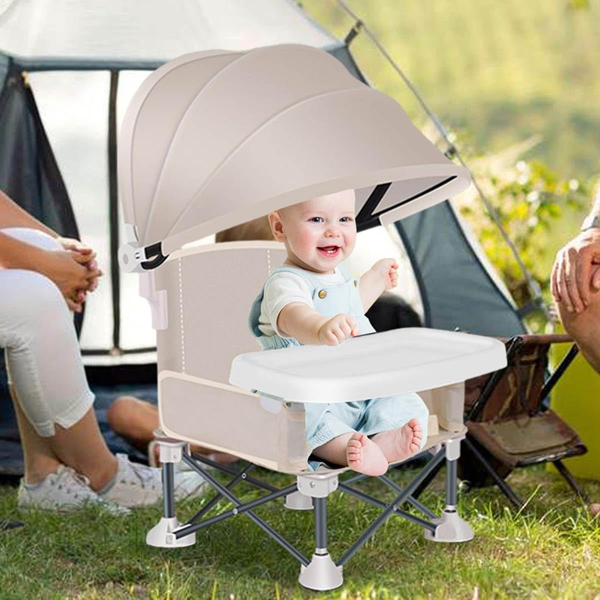 EHOTER Chaise Enfant Plage Bébé Alimentation Pliable pour Camping Siège Rehausseur Pliable avec Parasol & Plateau Amovible (Rose)