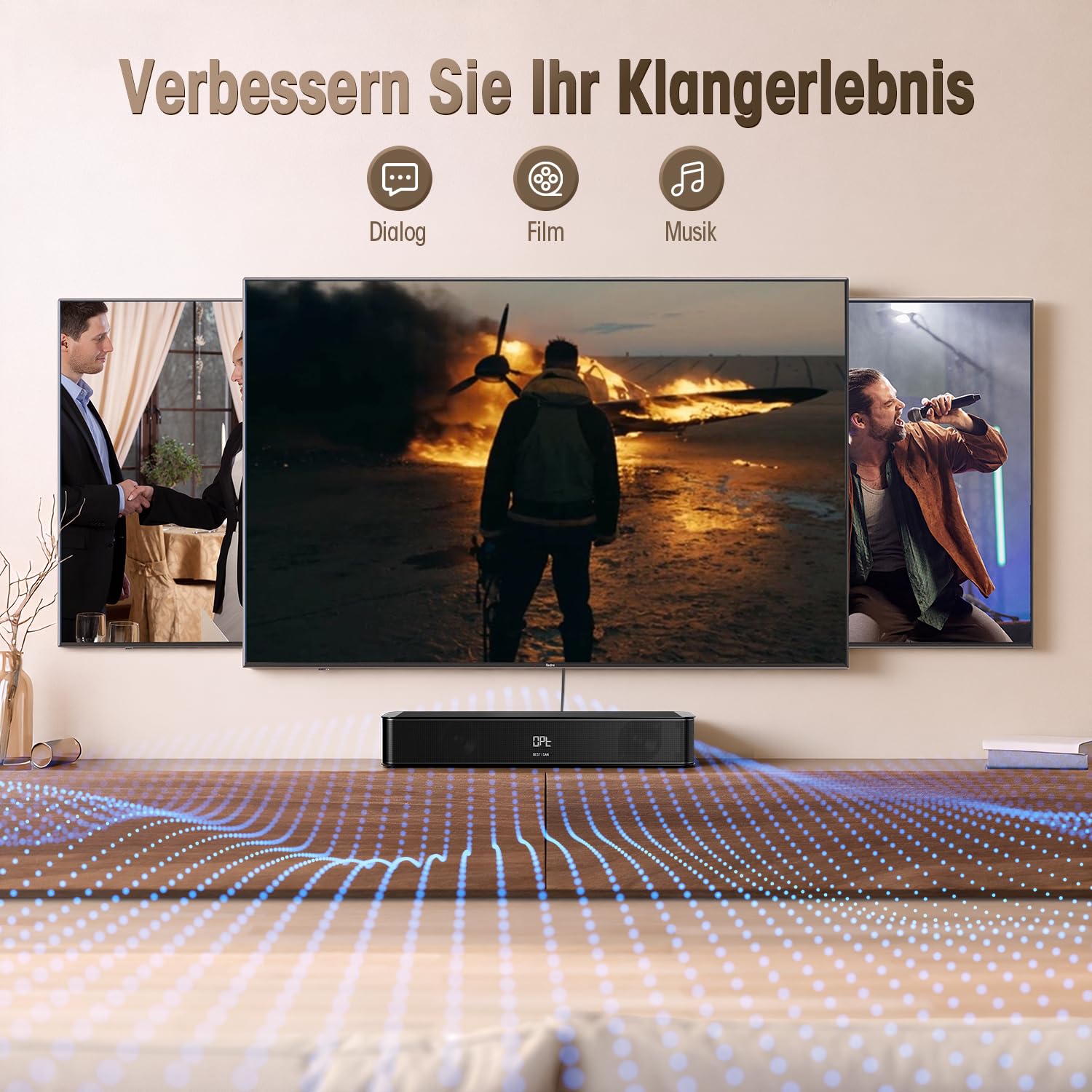 BESTISAN Soundbar für tv, 2.1 Soundbar mit HDMI eARC, AUX, optischem Eingang, USB-Wiedergabe für PC/Gaming/Projektoren, 16,5 Zoll