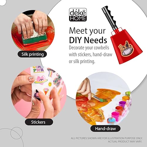 Miniatura 6 de Deke Home - Paquete de 2 cencerros de acero de 10 pulgadas con asa, fabricantes de ruido fuerte para fútbol, deportes, eventos, fiestas y seguridad,