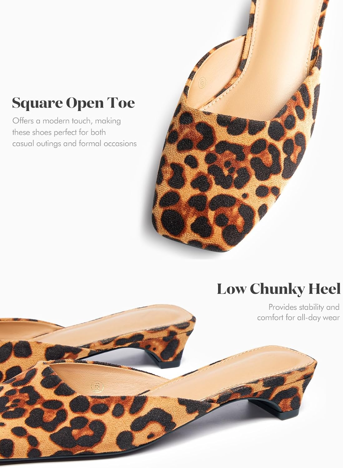 Coutgo Women's Mules Low Kitten Heel Closed Square Toe Slip On Backless Dress Shoes,Size Fits Large - Image 3