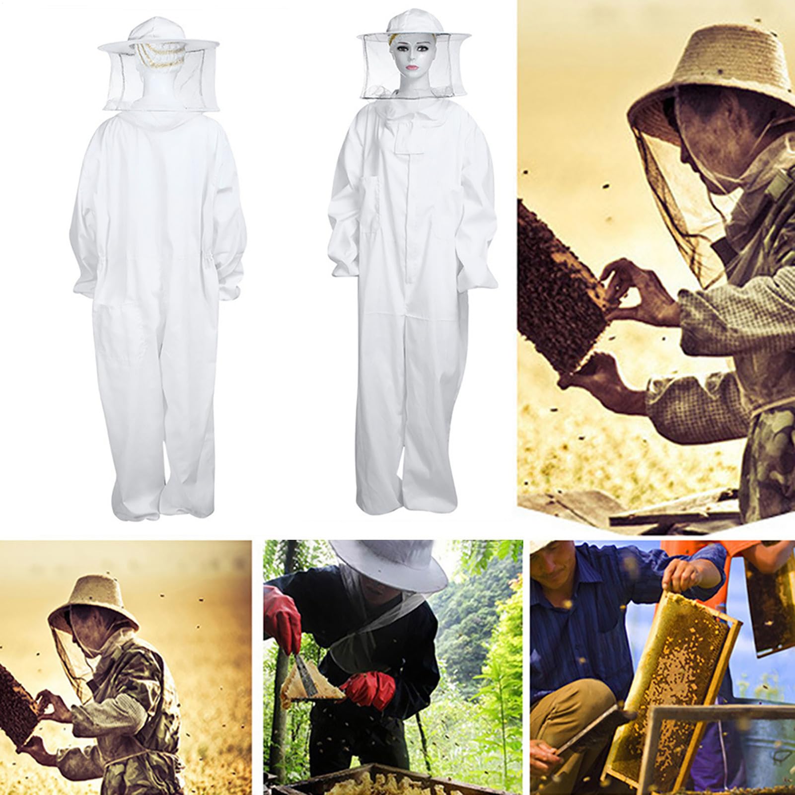 Imkeranzug Stichfest Mit Atmungsaktiver Kapuze, Vollschutz Imkeranzug Mit Taschen Und Elastischen Bündchen Für Imker, Professioneller Imkeranzug Für Männer Und Frauen, XL/2XL