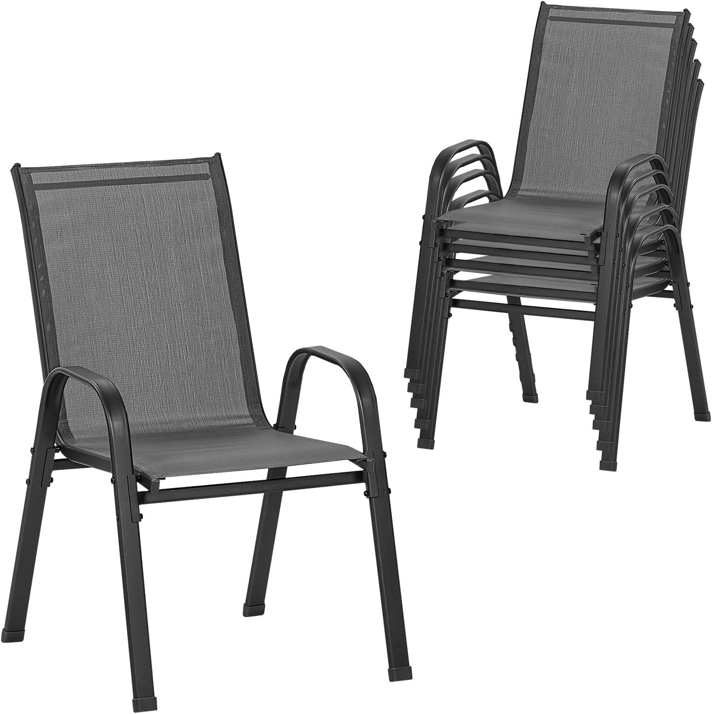 Set tavolo rettangolare 160x90 cm e 6 sedie da pranzo impilabili in acciaio e legno di acacia