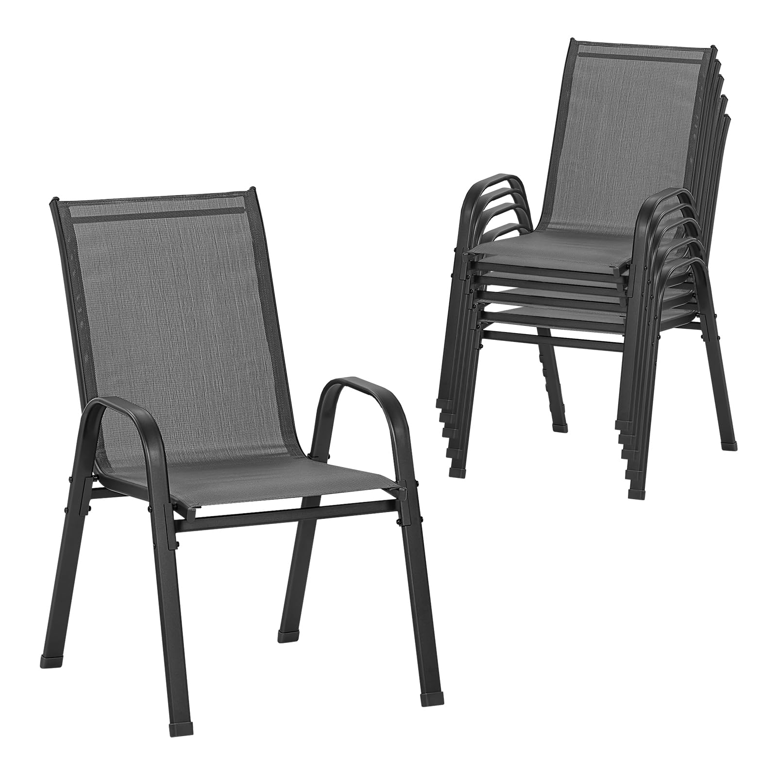 WOLTU Sillas de Jardín, Juego de 6 Sillones Apilables de Exterior, Respaldo Transpirable, Sillas para Terraza Patio Balcón, Estructura de Metal, Gris Oscuro