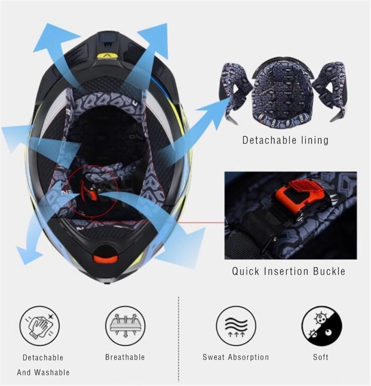 Kask motocyklowy Flip Up Modułowy Kask Integralny Kask Integral ECE Integral Modułowy Kask Motocyklowy z podwójną soczewką O, L = 59 ~ 60 cm
