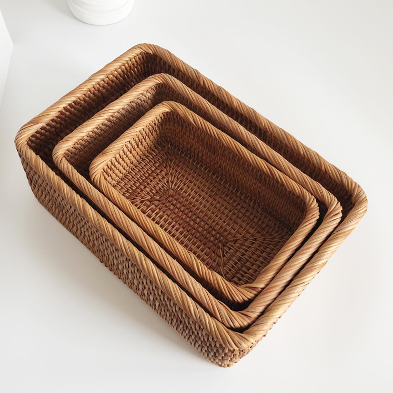 Panier en osier de rangement rectangulaire pour meuble et étagère