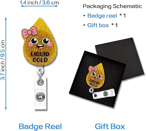 Miniatura 2 de Carrete retráctil para enfermera con clip de cocodrilo, oro líquido, gota de leche, soporte para tarjeta de identificación, divertido carrete de