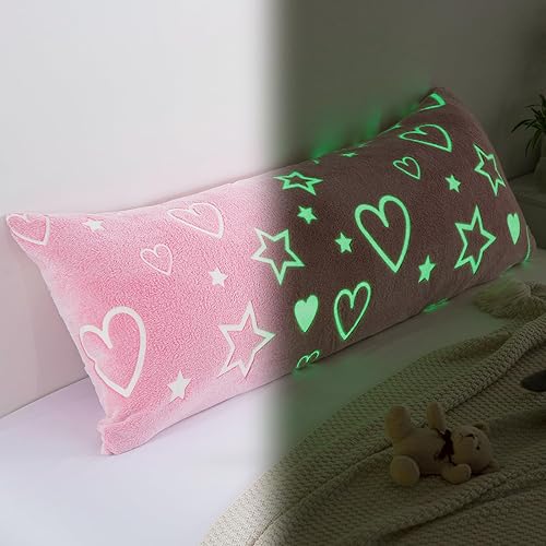 Miniatura 8 de HOMBYS Funda de almohada corporal que brilla en la oscuridad de 21 x 54 pulgadas, funda de almohada de terciopelo suave y esponjosa, funda de