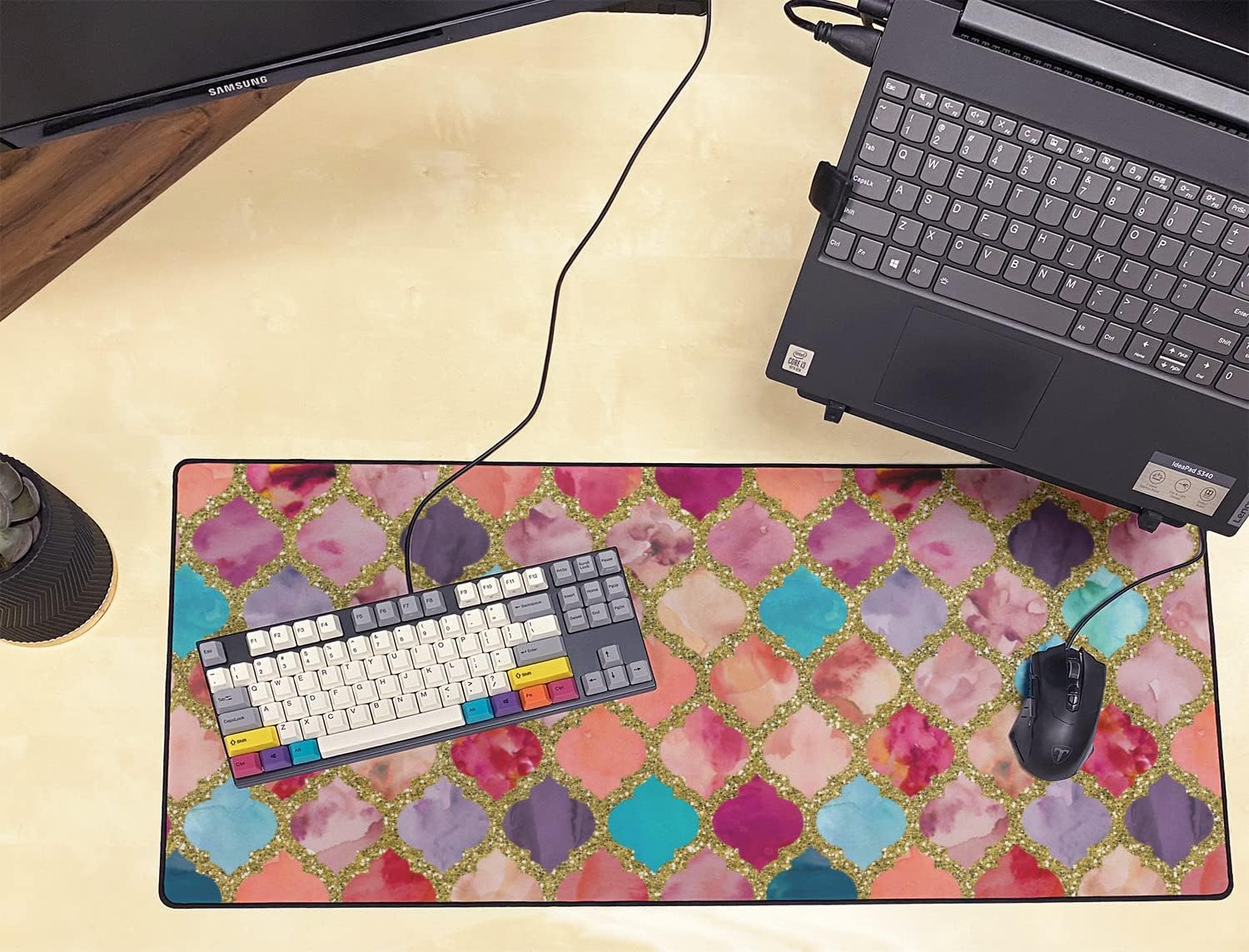 YouCustomizeIt Glitter Moroccan Watercolor 3XL Gaming Mouse Pad - 35" x 16"