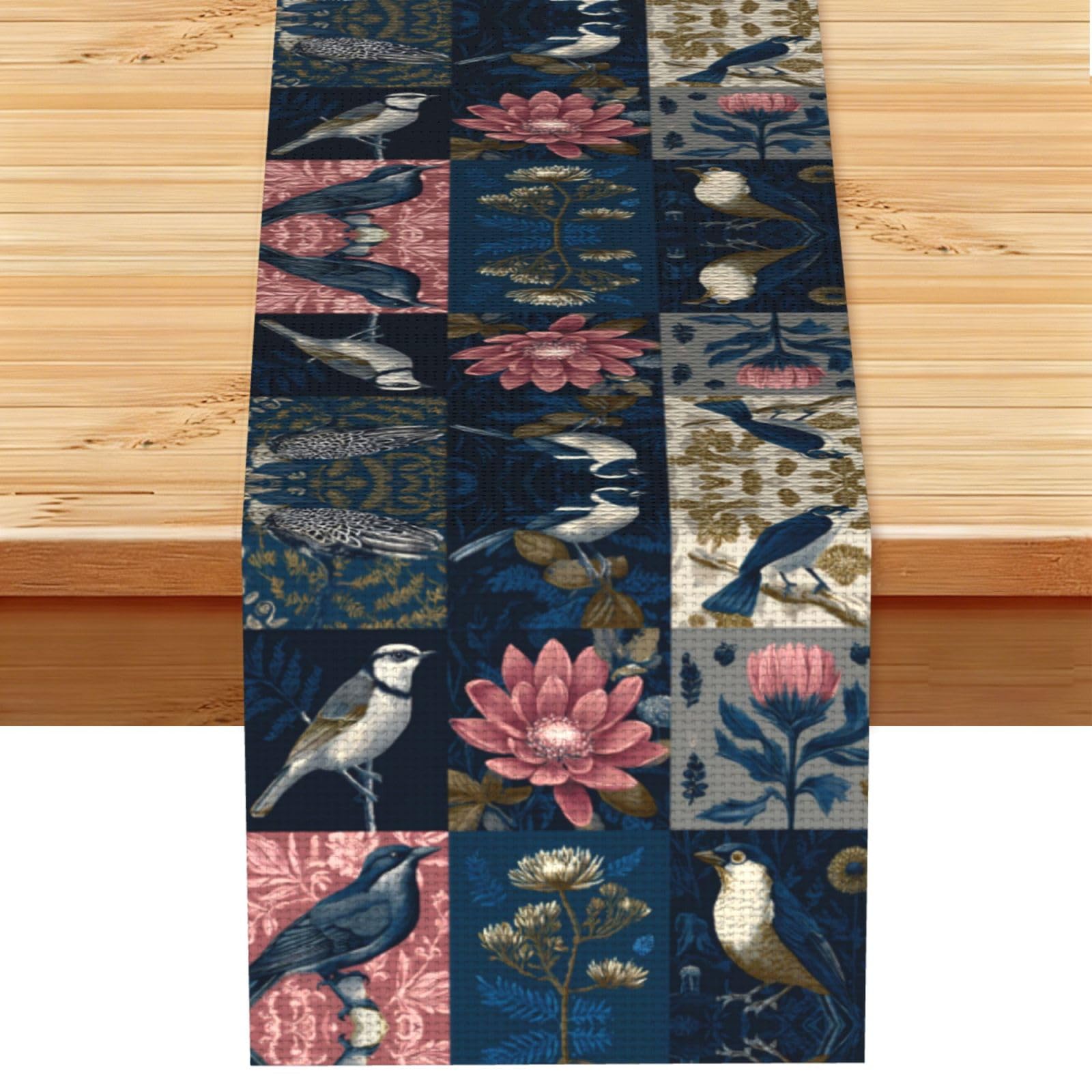 Bird and floral patterns Linen Feel Table Runner Wedding Party Home Decoration