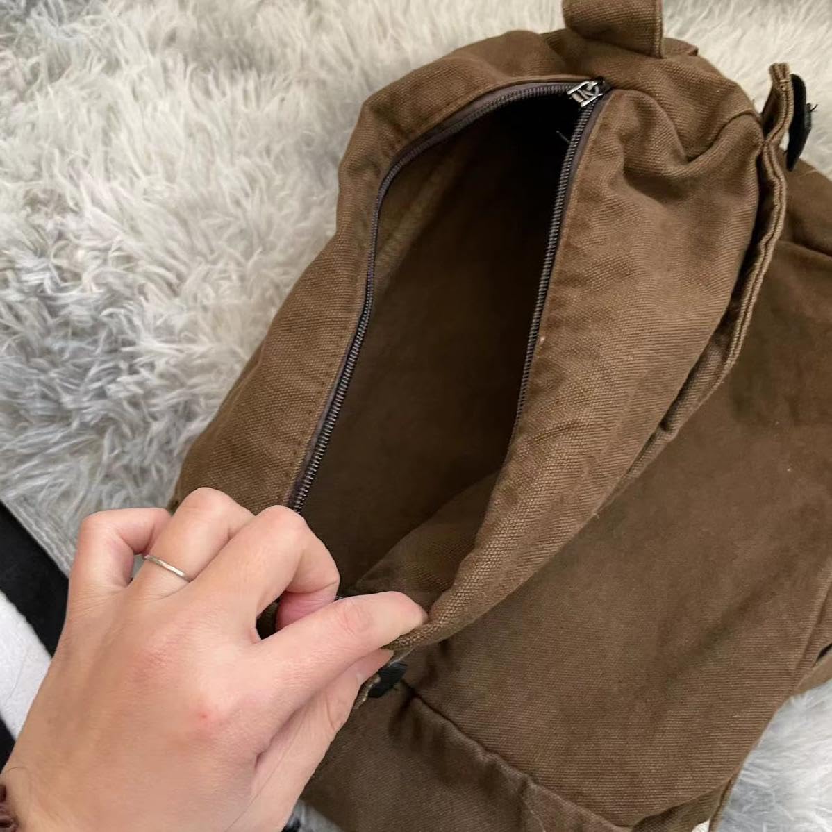 Bandolera de lona para mujer, estilo vintage, con parche de estrella, estilo grunge, bolsa de hombro