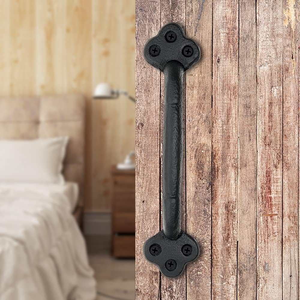 INIRET 2 Packs Rustic Gate Handle,8.86 Inch Cast Iron Sliding Barn Door Handle,Black Vintage Metal Gate Pull Handle Fence Handle Antique Long Cabinet Handles for Interior,Drawer,Outdoor,Garage,Closet