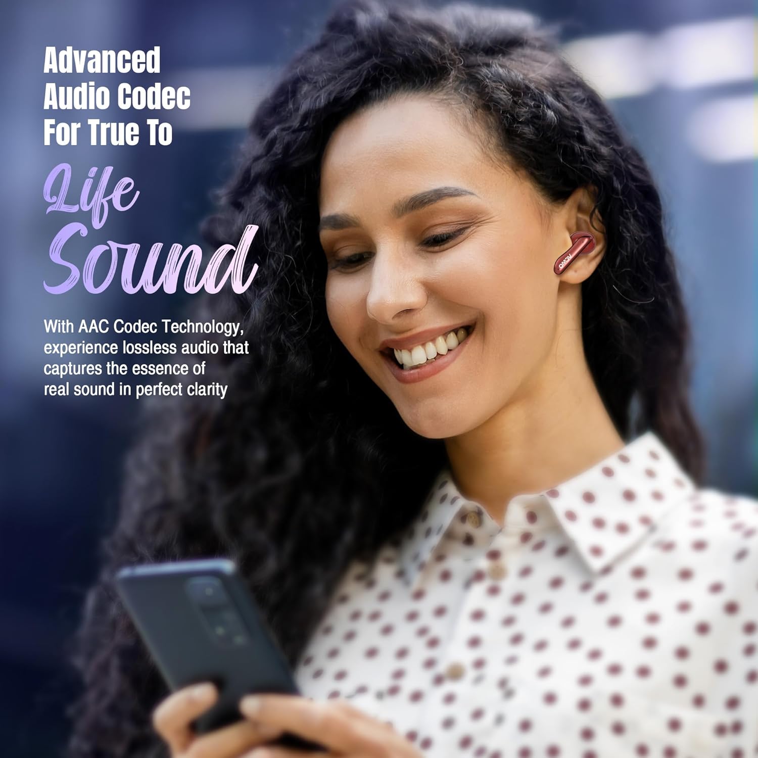 Smartphone connected to ACwO Dwots 111 earbuds via Bluetooth