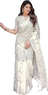 Women's Cotton Linen Printed Saree with Unstitched Blouse Piece - 75% OFF Deal at ₹819 on Amazon | Valzo