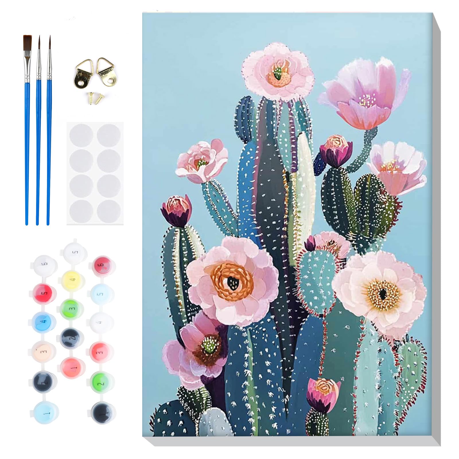 Lxmsja Paint by Numbers Cactus for Adults Beginners with Frame, Painting by Numbers Flowers on Canvas, DIY Acrylic Painting Art and Crafts Kit Gifts for Home Wall Decor, 8x12in