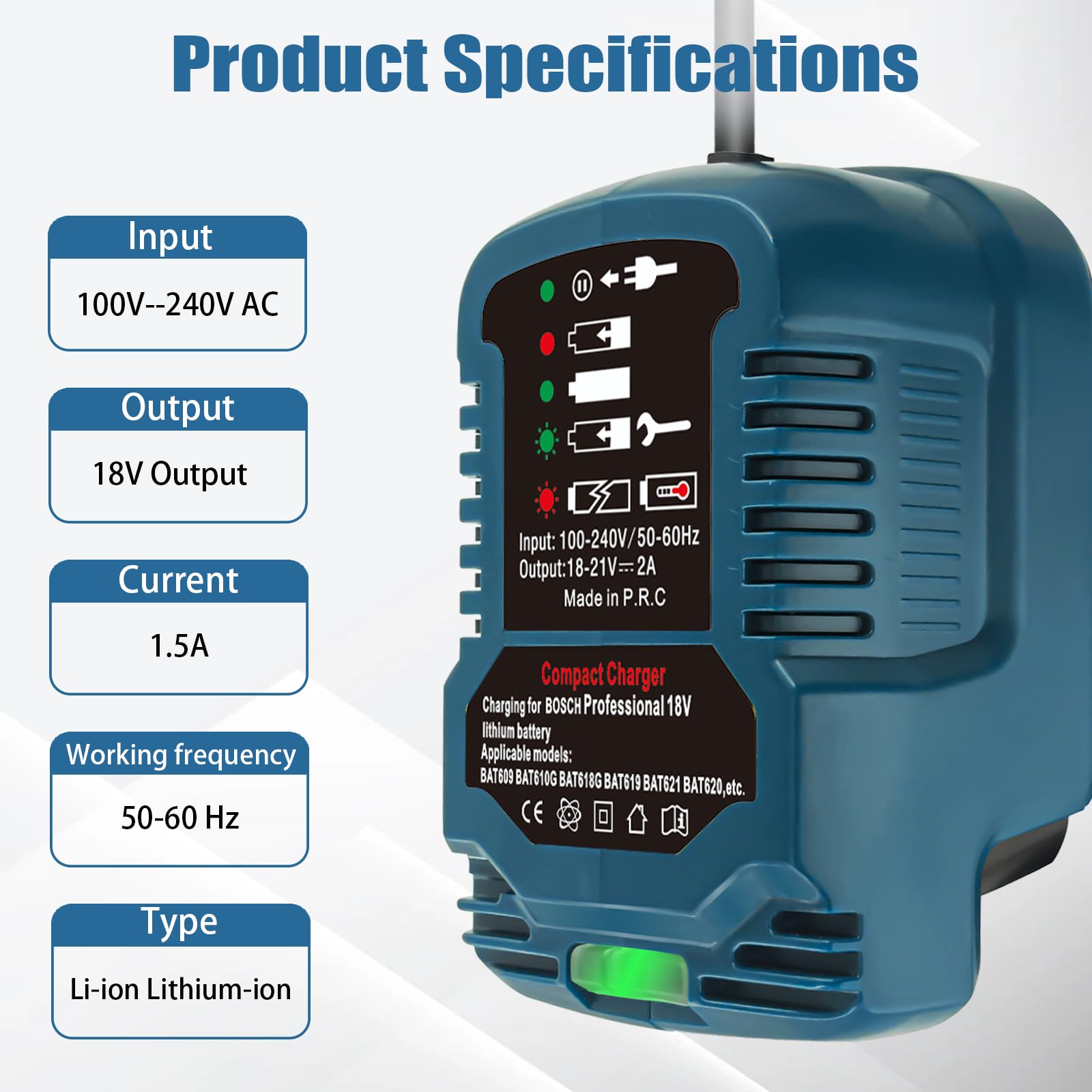 220V pour Chargeur de Batterie Bosch Professional 18V, GAL1880CV, Remplacement pour Batterie Bosch GBA 18V BAT609 BAT610G BAT618G BAT619 (sans batterie)