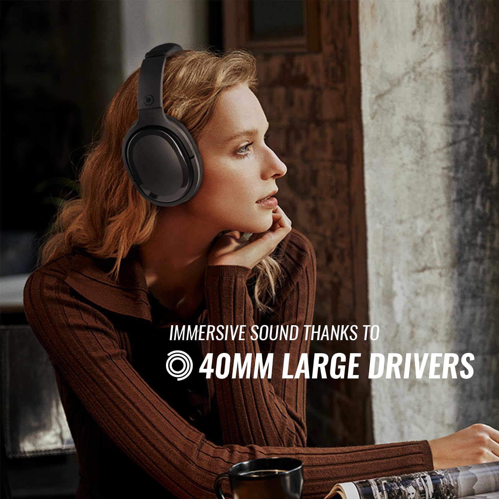 Cuffie Bluetooth ibride con cancellazione attiva del rumore, cuffie wireless over-ear, cuffie Bluetooth 5.2, suono coinvolgente, bassi profondi, 30 ore di riproduzione, nero vero