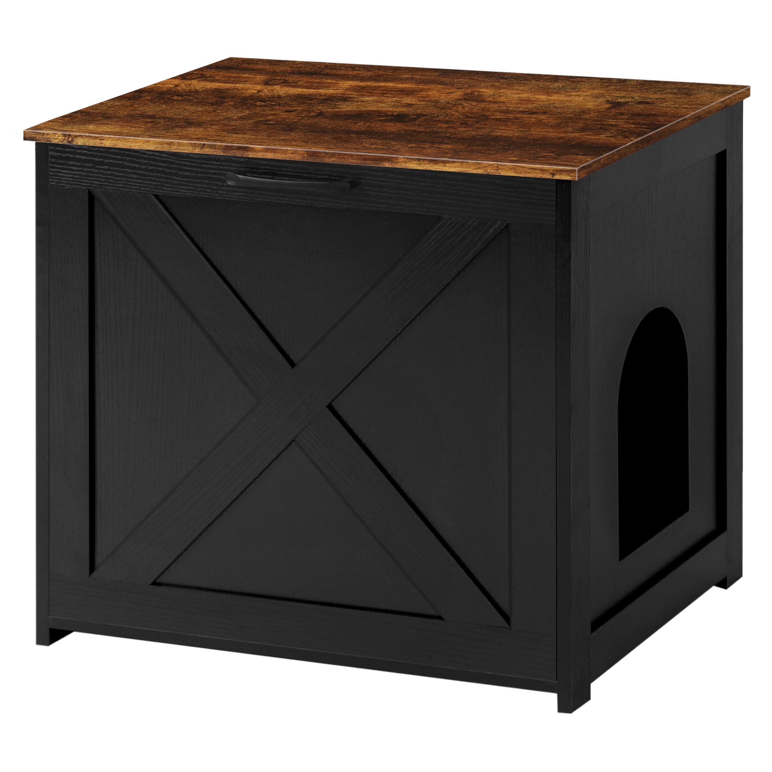Dwanton Cat Litter Box Furniture Hidden, Cat Litter Box Enclosure, Reversible Entrance Can Be on Left or Right Side, Indoor Cabinet, Wooden Washroom, Nightstand, Black and Rustic Brown, 23.6" L