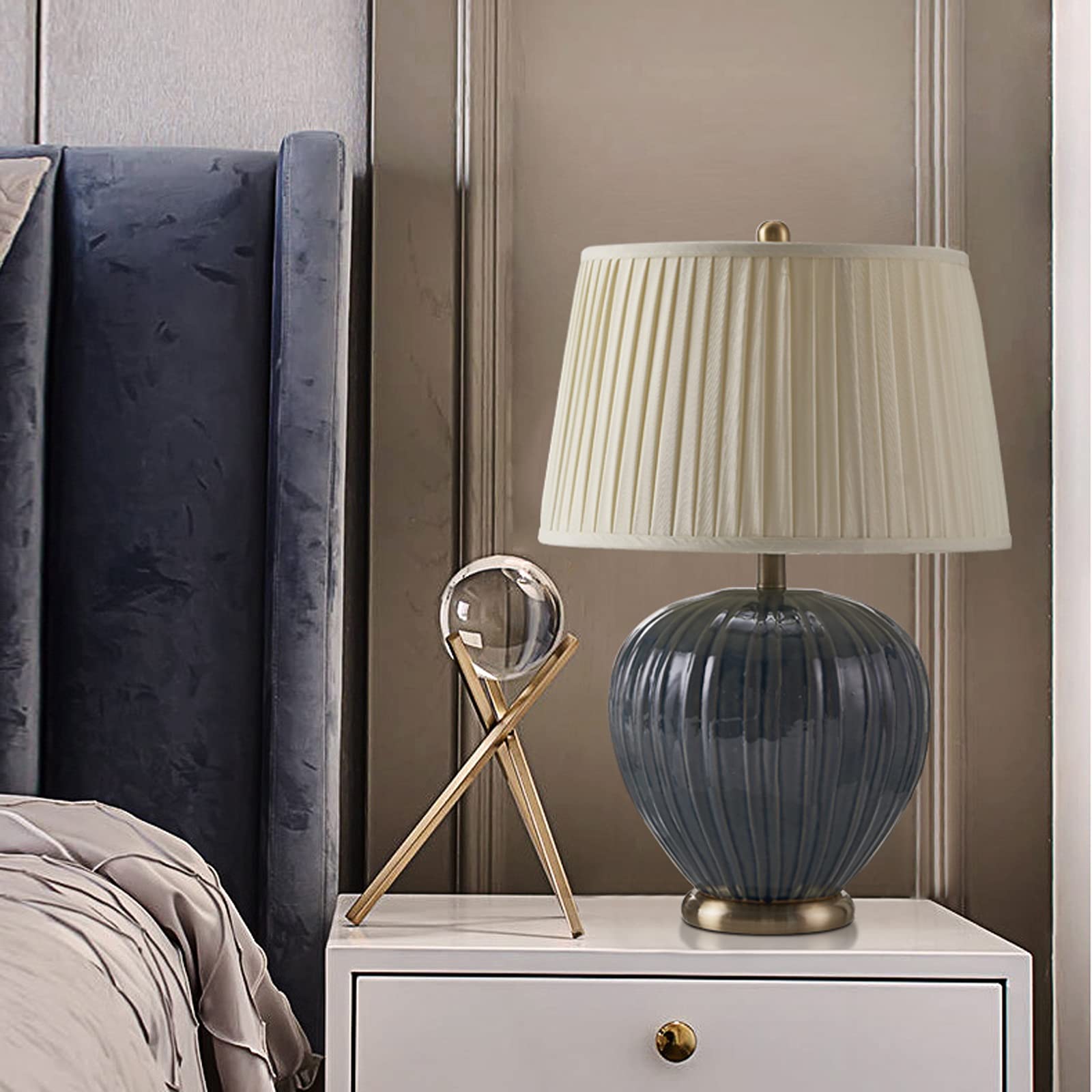 XANAYXWJ Lampada Lampada da scrivania Lampade da tavolo retrò Lampade da comodino in ceramica con paralume in tessuto Lampade da comodino americane per ufficio domestico, Lampada da scrivania a LED da
