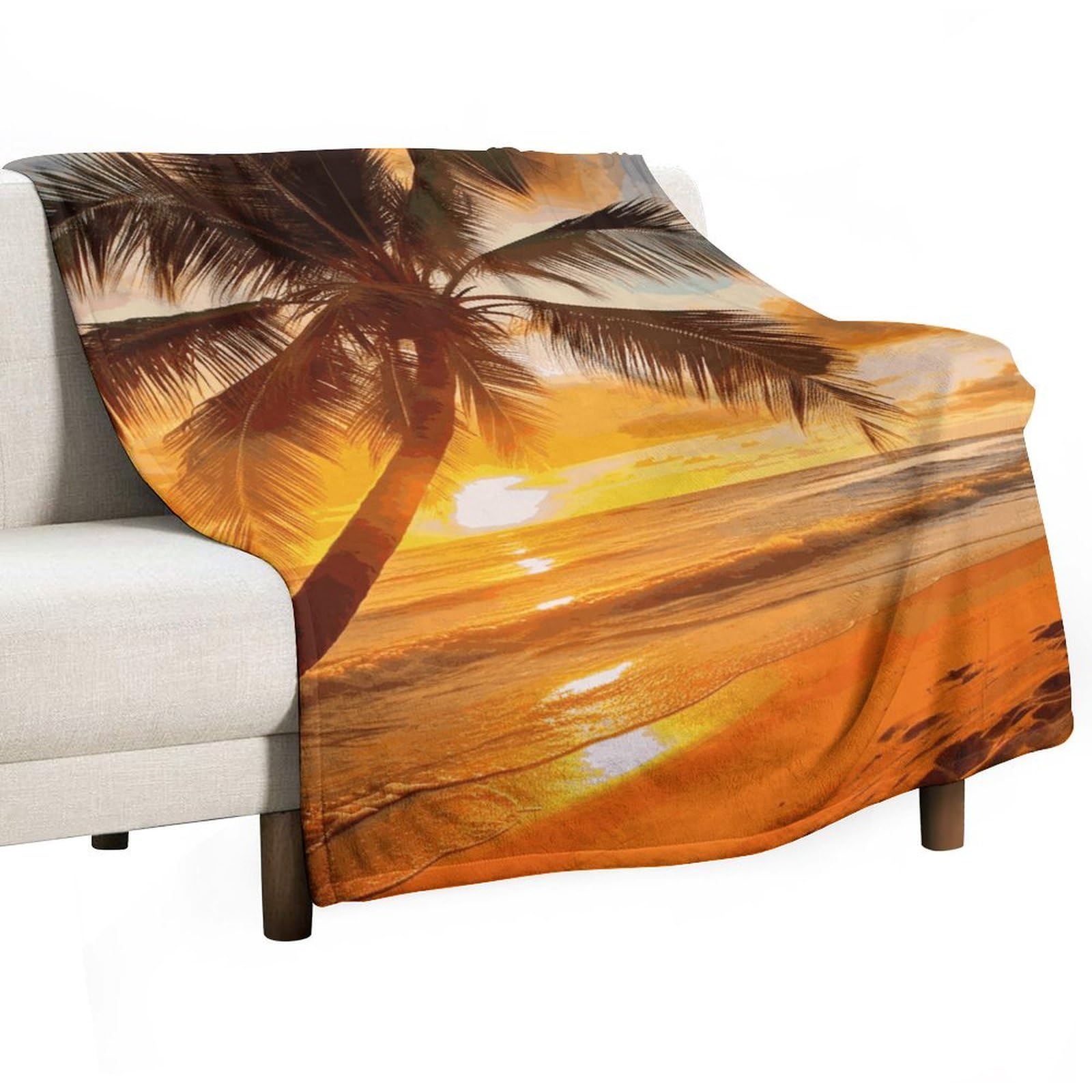 Couverture polaire flanelle de qualité supérieure motif plage tropicale pour canapé et lit
