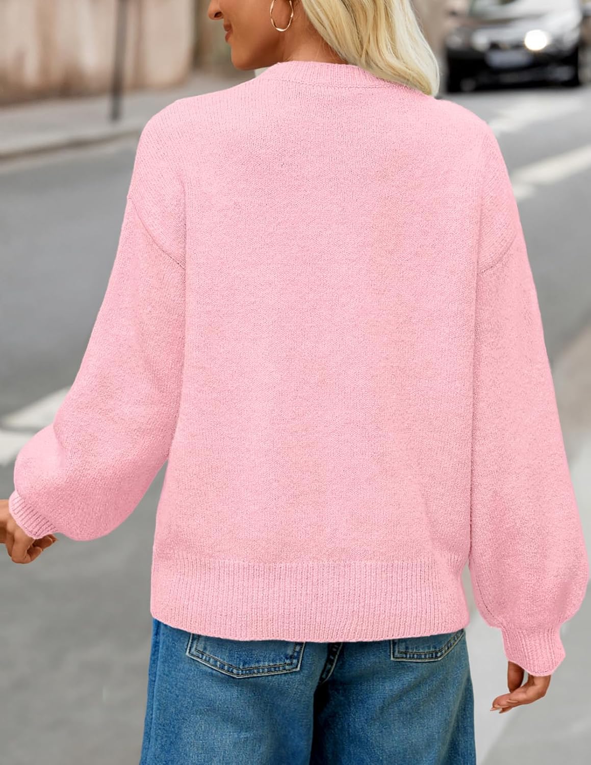 MEROKEETY Women's Winter Floral Sweater Crew Neck Lantern Sleeve 2025 Fall Trendy Warm Chunky Oversized Pullover Tops - Image 4