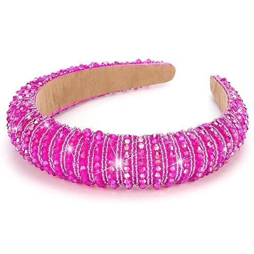 Vista 7 de Wecoe Diadema negra para mujer, diadema de diamantes de imitación de moda, diadema acolchada, diadema de diamantes brillantes con cuentas